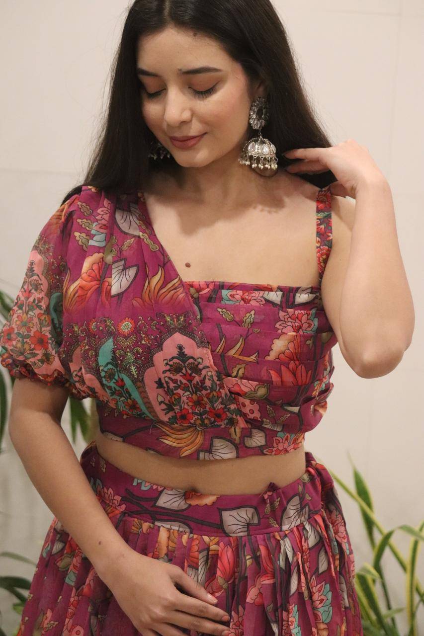 Rich wine KR 120 Organza Lehenga choli suppliers in Andhra Pradesh